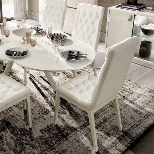 Modum Roma White Italian Leather Upholstered Capitonne Dining Chair