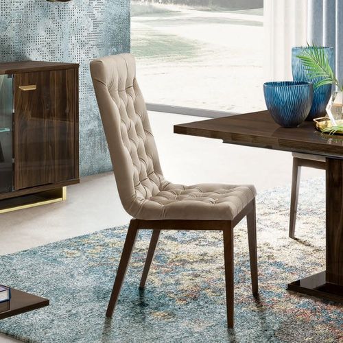 2 x Modum Volare Walnut Italian Fabric Capitonne Dining Chair