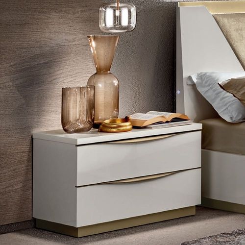 Modum Kharma White Italian 2 Drawer Large Bedside Cabinet