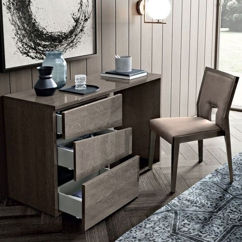 Modum Tekno Silver Birch Italian Single Pedestal Dressing Table