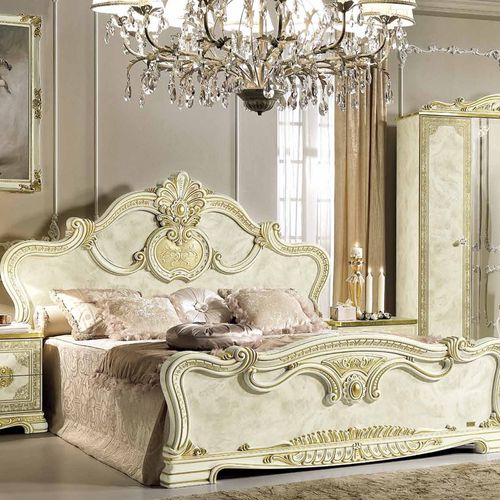 Camel Leonardo Italian Ivory Gloss and Gold Bed - Sizes Available