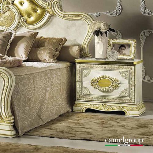 Camel Leonardo Italian Ivory Gloss and Gold 2 Drawer Bedside Cabinet
