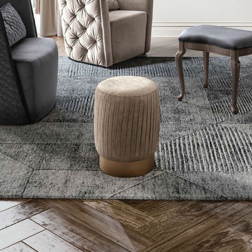 Camel Nabucco Italian Fabric Round Pouf