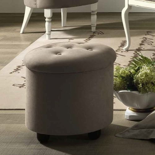 Camel Nostalgia Bianco Antico Italian Round Leather Pouf
