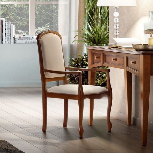 Camel Giotto Walnut Italian Wooden and Fabric Armchair