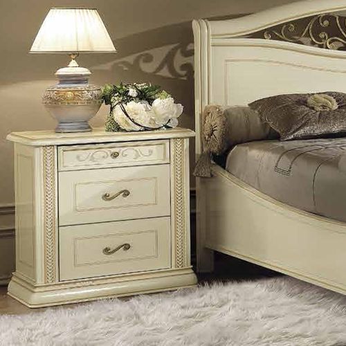 Camel Siena Ivory Italian 3 Drawer Bedside Cabinet