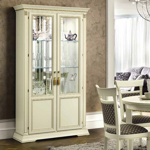 Camel Treviso White Ash Italian 2 Door Display Cabinet with Glass Shelves