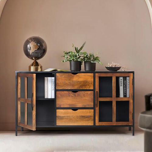 Rieti Industrial Style Mango Wood 2 Door Medium Sideboard - 150cm