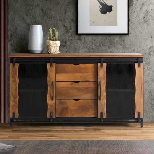 Brescia Industrial Style Mango Wood 2 Door Medium Sideboard - 150cm