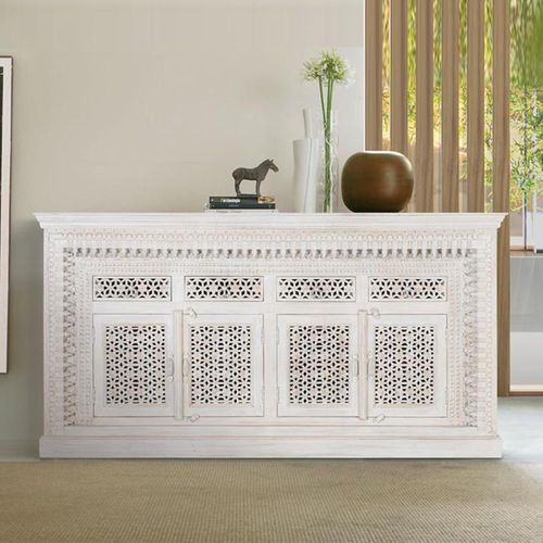 Lomax White Carved Mango Wood 4 Door Extra Large Sideboard - 190cm