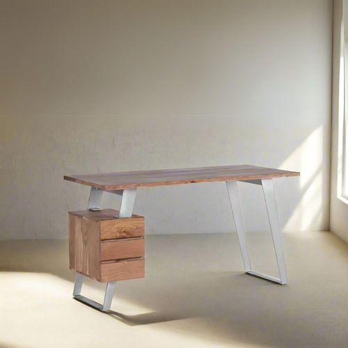 Monza Natural Acacia Wood 3 Drawer Desk