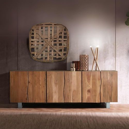 Monza Natural Acacia Wood 6 Door Extra Large Sideboard - 220cm