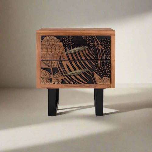 Valentia Artisan Acacia Wood 2 Drawer Side Table