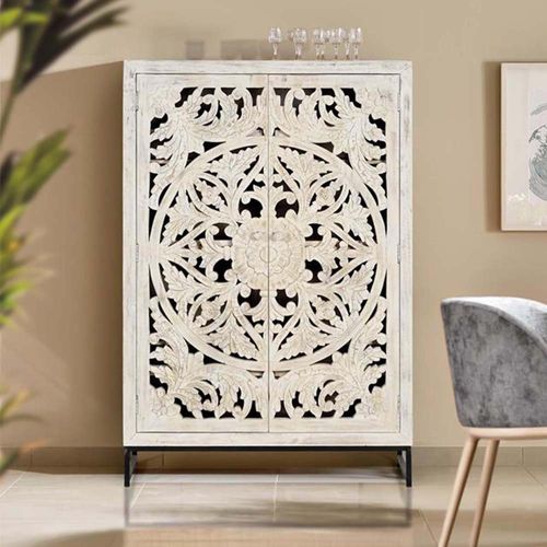 Quintana Washed Carved Mango Wood 2 Door Hall Cabinet