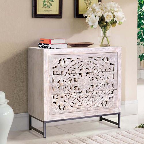 Quintana Washed Carved Mango Wood 3 Drawer Chest