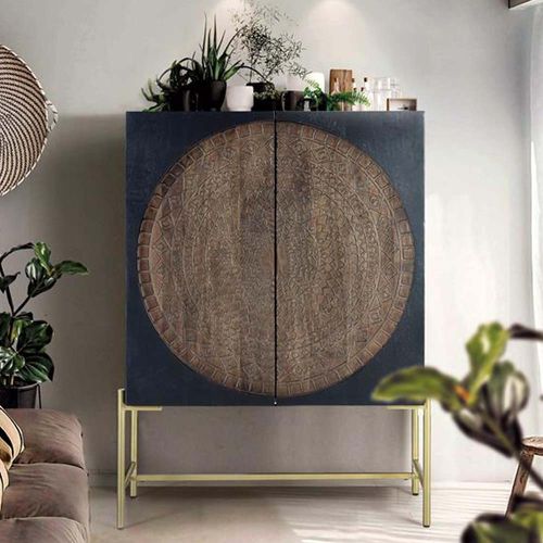 Refton Carved Dark Mango Wood 2 Door Cupboard