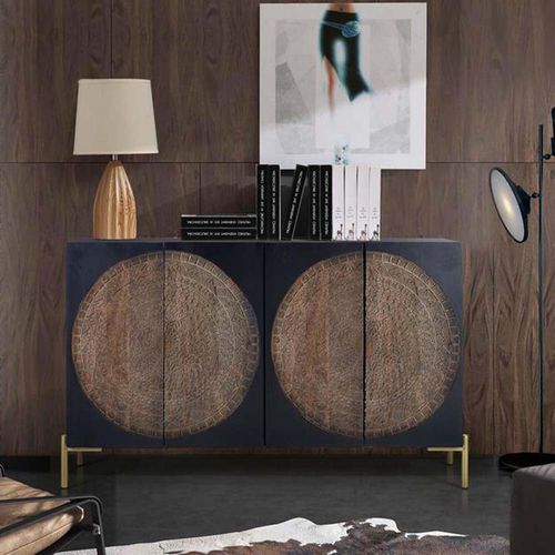 Refton Carved Dark Mango Wood 4 Door Medium Sideboard - 145cm