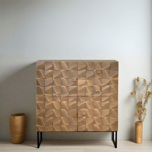 Pinole Copper Geometric Mango Wood Hall Cabinet