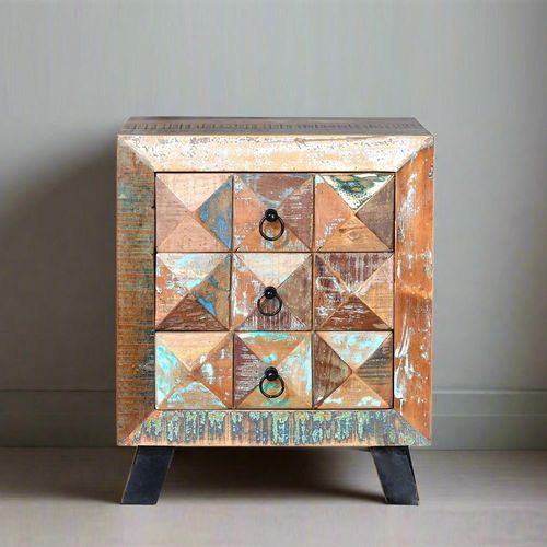 Hasley Recycled Wood 3 Drawer Bedside Cabinet