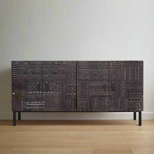 Macedonia Carved Dark Mango Wood 4 Door Extra Large Sideboard - 180cm