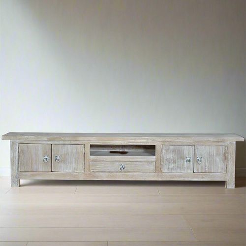 Soleil White Washed Mango Wood Storage Large TV Unit