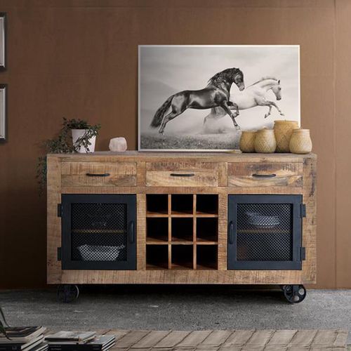 Noemi Industrial Style Mango Wood 2 Door Medium Sideboard - 150cm