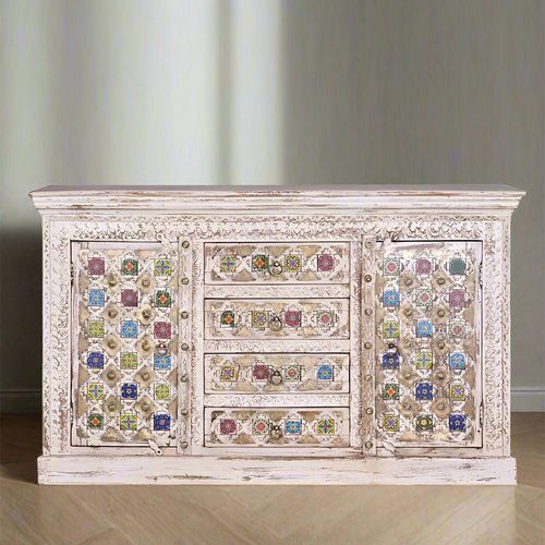 Awendaw White Washed Mango Wood 2 Door Medium Sideboard - 150cm