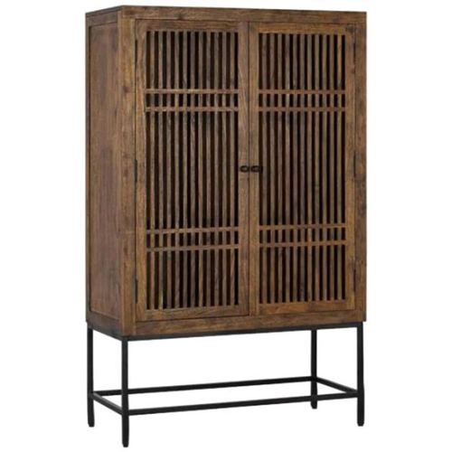 Uvalda Acacia Wood Slatted 2 Door Hall Cabinet