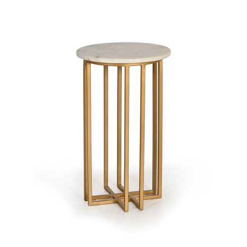 Himwa White Marble and Gold Round End Table