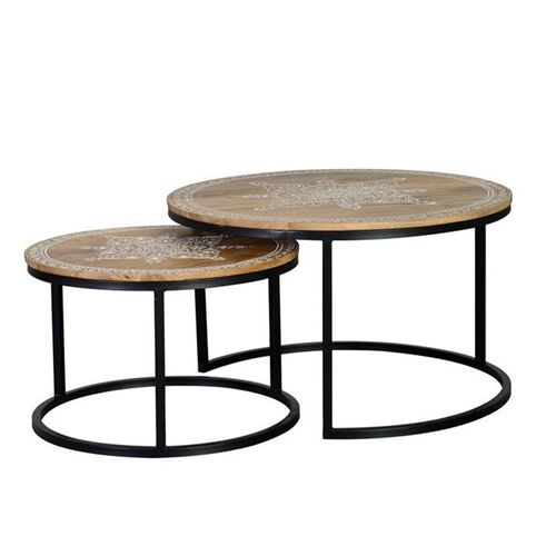 Minziro Mango Wood Painted Round Coffee Table - Set of 2