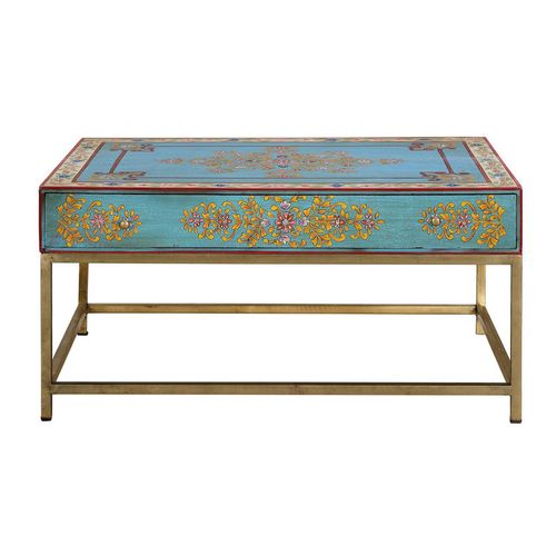 Yambagomi Blue Painted Mango Wood 1 Drawer Coffee Table