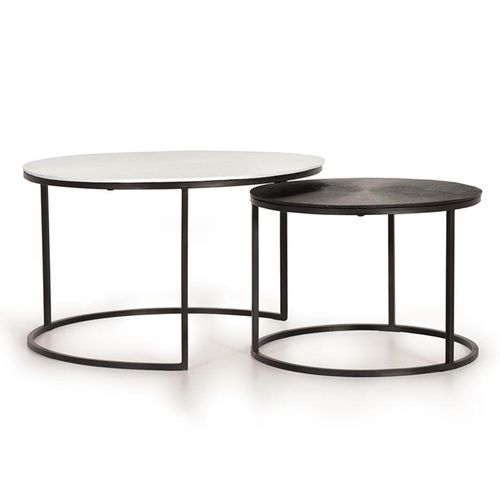 Minziro White and Black Round Coffee Table - Set of 2