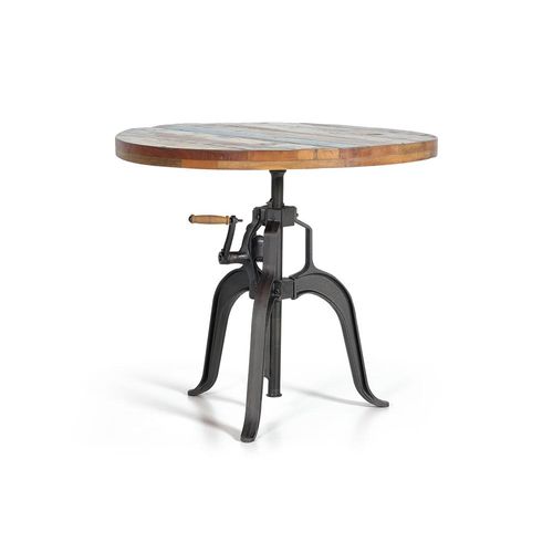 Negero Industrial Style Recycled Wood Round Adjustable Coffee Table