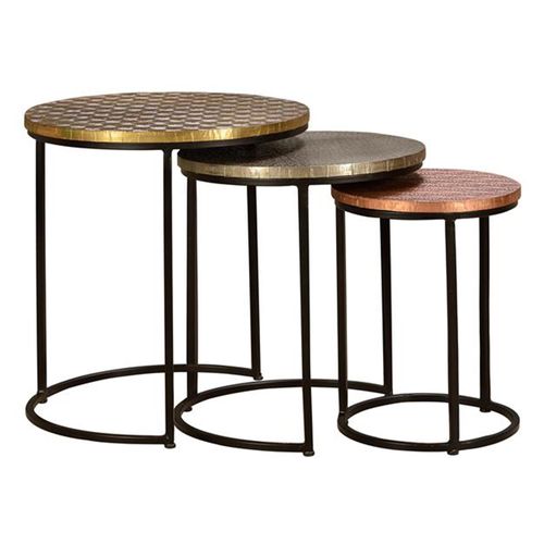 Potoa Copper and Brass Round End Table - Set of 3