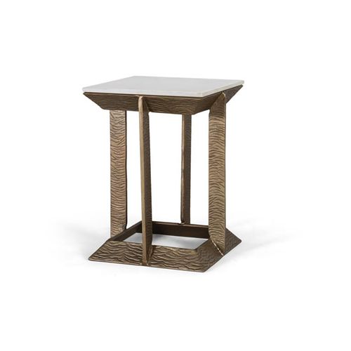 Isernia White Marble and Gold Square End Table