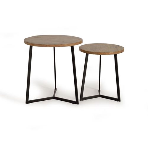 Vibambani Solid Wood Round End Table - Set of 2