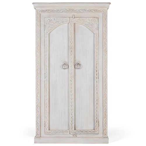 Kahoka Distressed White Carved Mango Wood 2 Door Wardrobe