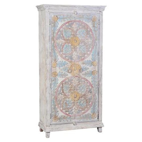 Edgard White Carved Mango Wood 2 Door Wardrobe