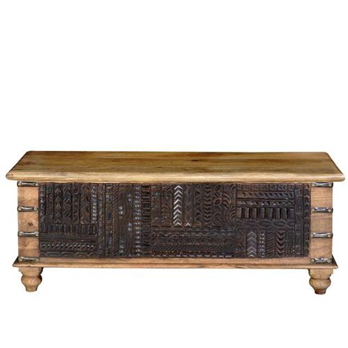 Hartheim Carved Mango Wood Storage Trunk