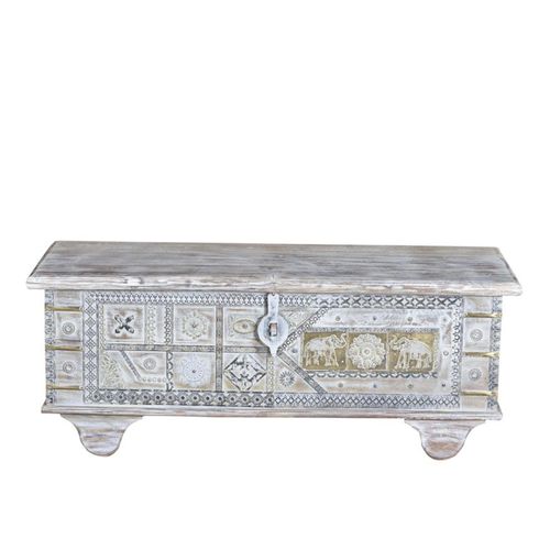 Quilk Distressed White Mango Wood Storage Trunk