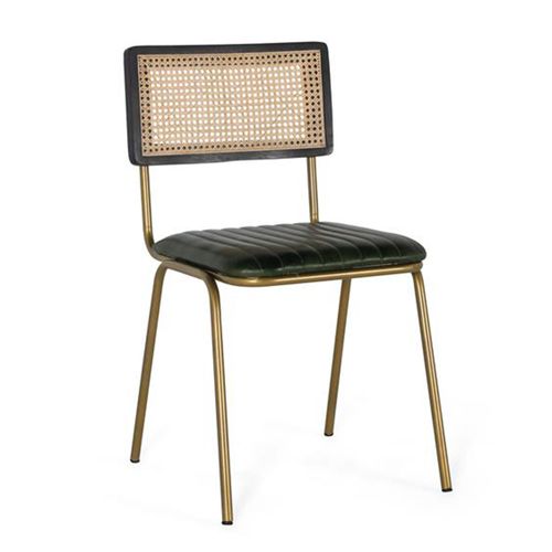 2 x Haverford Industrial Style Green Leather Dining Chair