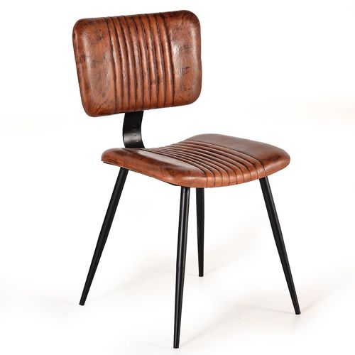 2 x Jeddo Industrial Style Brown Leather Dining Chair