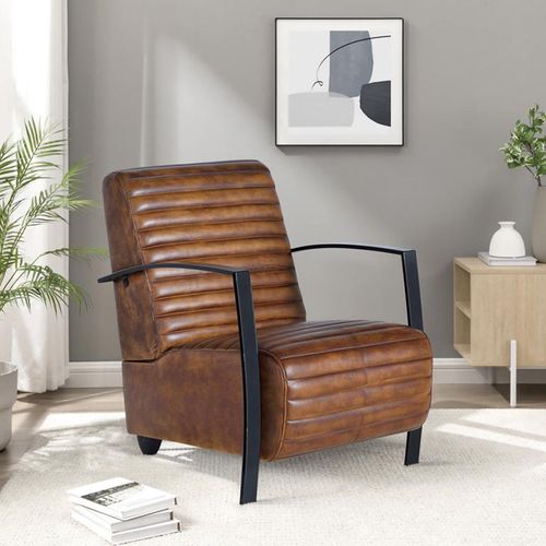 Anacoco Brown Leather Upholstered Armchair