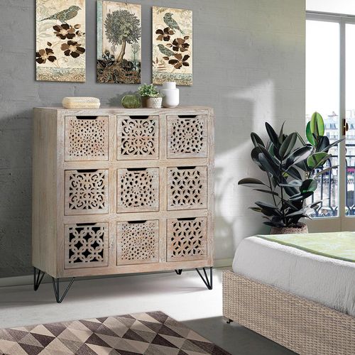 Micco Carved Mango Wood Multi Drawer Chest