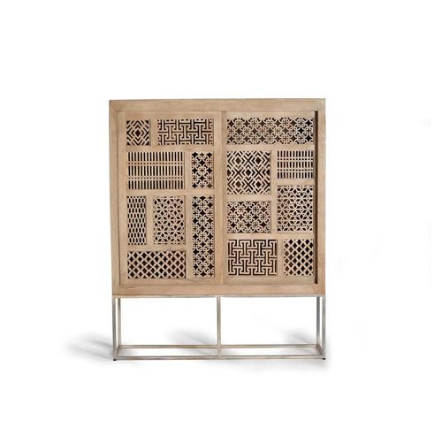 Hiram Carved Mango Wood 2 Door Hall Cabinet