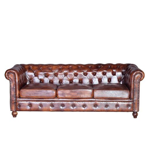Calistoga Brown Leather Chester 3 Seater Sofa