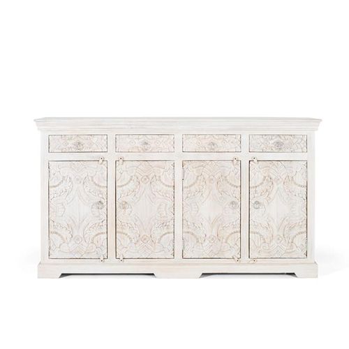 Arcova White Carved Mango Wood 4 Door Extra Large Sideboard - 180cm