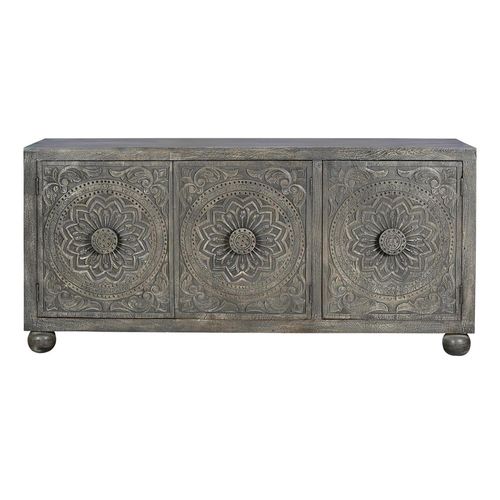 Spanish Grey Carved Mango Wood 3 Door Large Sideboard - 172cm