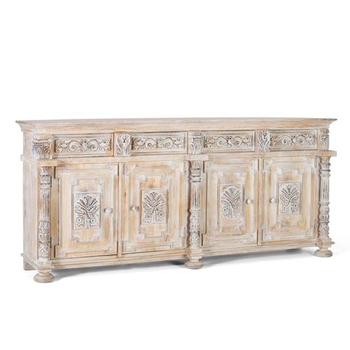 Halambres Distressed Carved Mango Wood 4 Door Extra Large Sideboard - 225cm