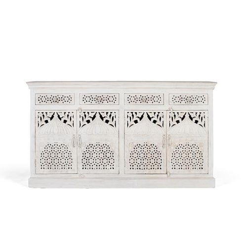 Lomax White Carved Mango Wood 4 Door Extra Large Sideboard - 180cm